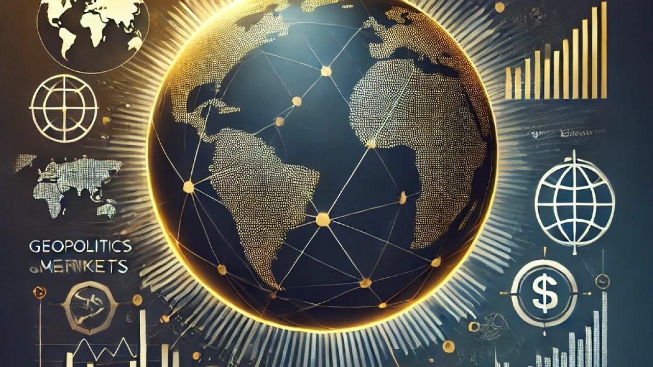 DALL·E 2025-01-07 14.28.12 - A modern and professional podcast cover for 'Agio Insights_ Markets and Beyond'. The design features a stylized globe with interconnected lines repres